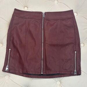 Burgundy Zippered Leather Skirt